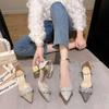 French Thick Heel High Heel Niche High-end Bag Head Sandals Fairy Wind 2025 Summer Rhinestone Pointed Hollow Shoes