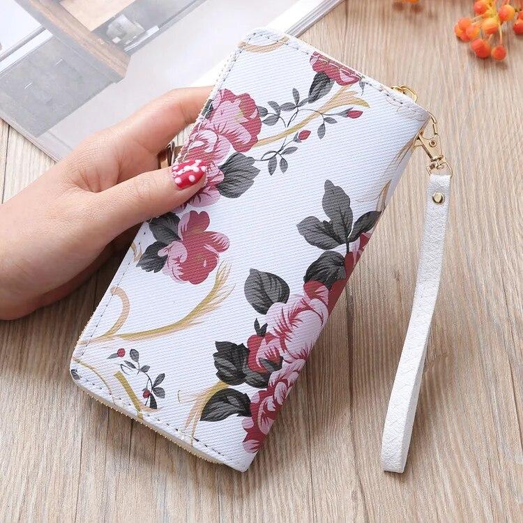 Portafoglio da donna con stampa di rose, borsa lunga alla moda con cerniera, pochette multi-carta, porta carte, portamonete
