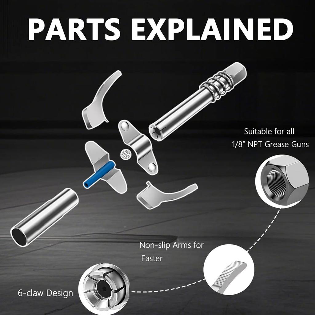 Spill Proof High Flow Grease Nozzle Coupler Ergonomic Handle Design 300ml/Min Lubrication Speed For Standard Grease Guns