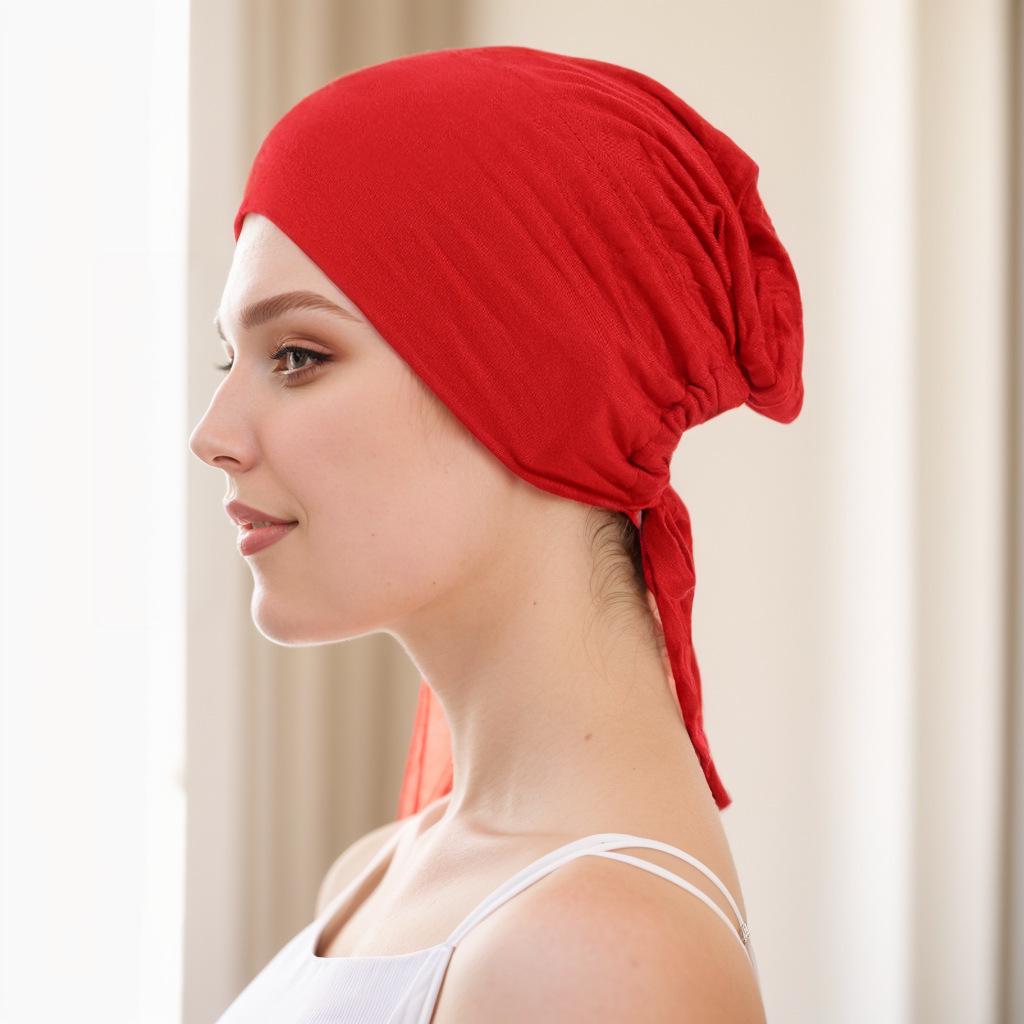 Pañuelo para la cabeza de algodón y seda elástico con cordones ajustable, gorro para quimioterapia