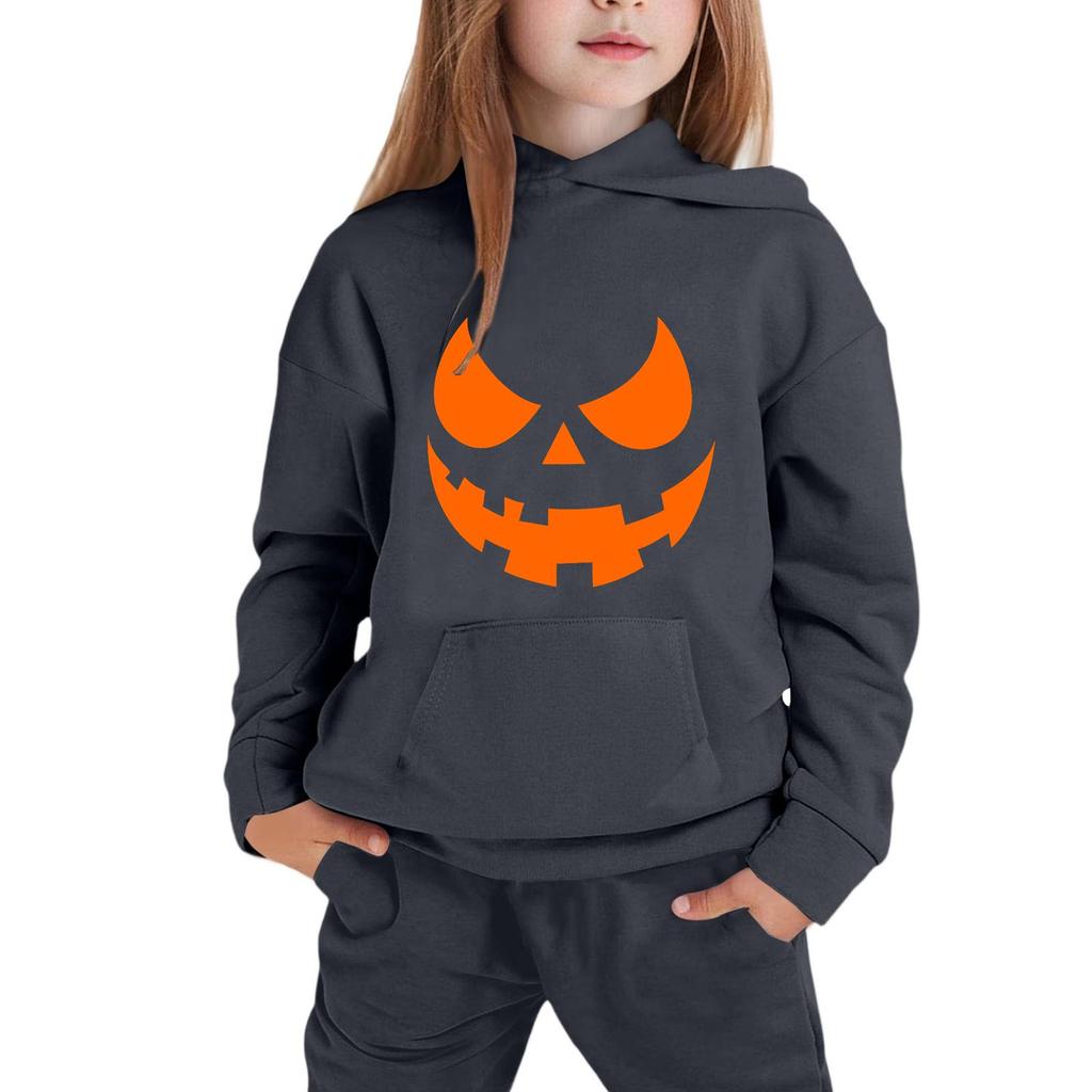 Kids' Hooded Sweatshirt with Halloween Print Pullover Top