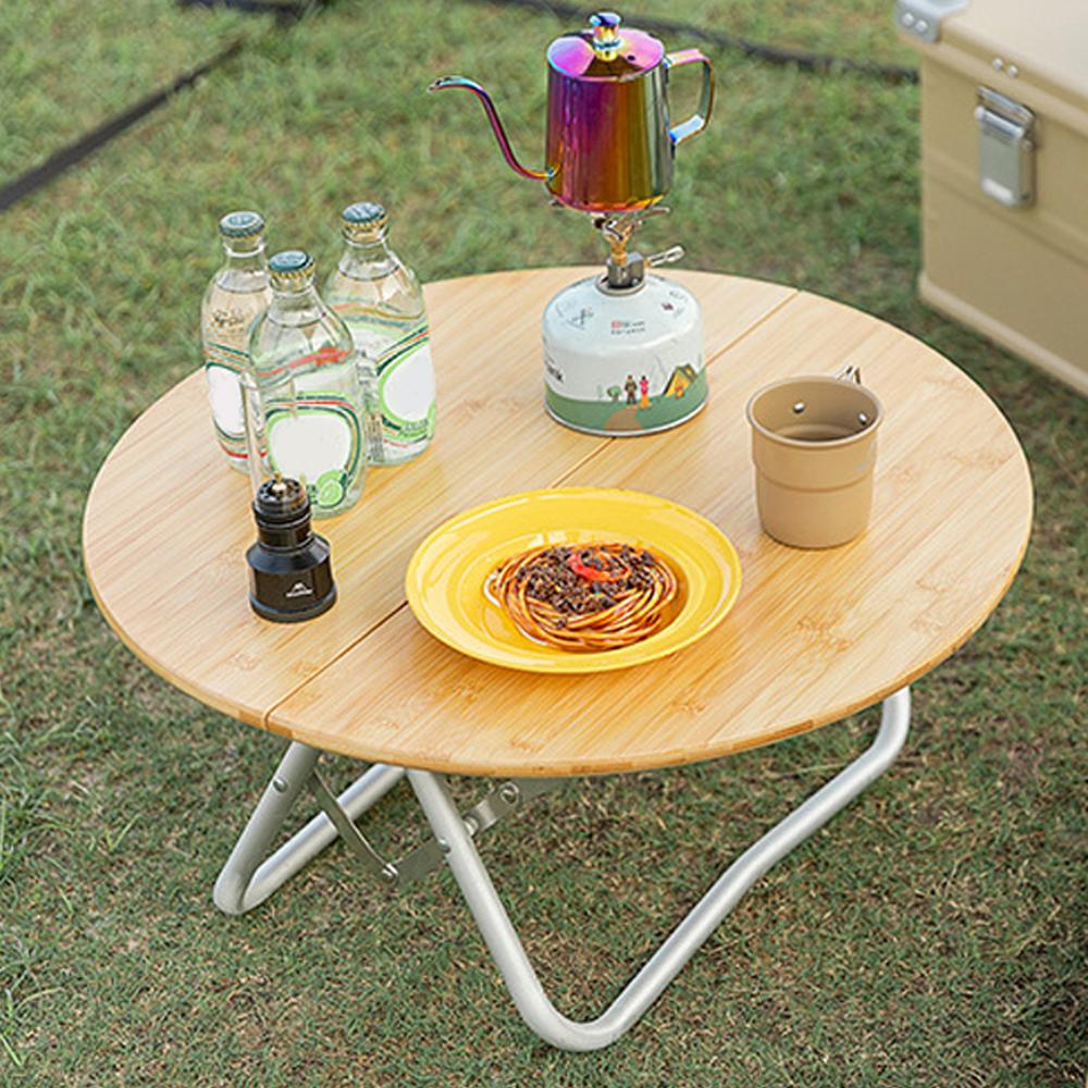 Outdoor Aluminum Alloy Folding Table Portable Round Table Camping Picnic Self-Driving Travel Bamboo Round Table