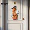 Wooden Door Decor Halloween Boo Ghost Sign, Hanger Cute Witch Hat Sign Hanging for Front Wall