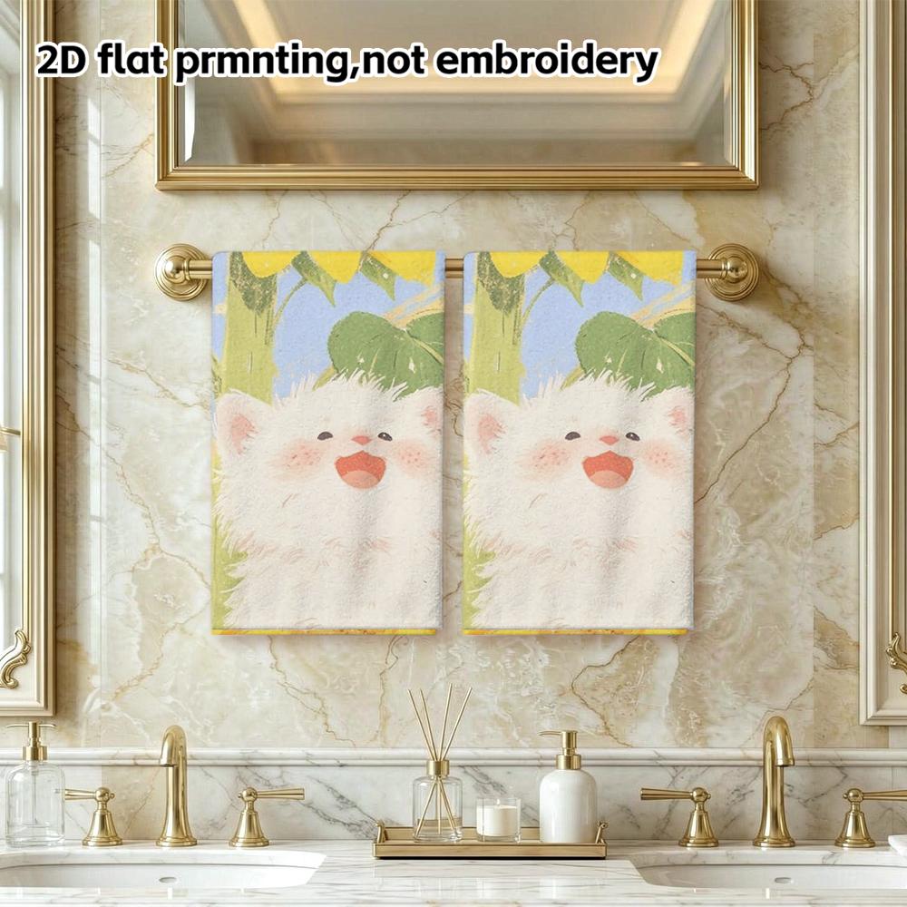 Smiling Cat Sunflower Hand Towel, Super Absorbent Bathroom Towel