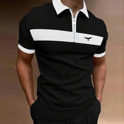 Roupas Masculinas Camisa Polo Moda Verão Camisa Polo Manga Curta Lapela Camisa Polo Masculina Camisa Polo com Zíper Casual Tops de Personalidade