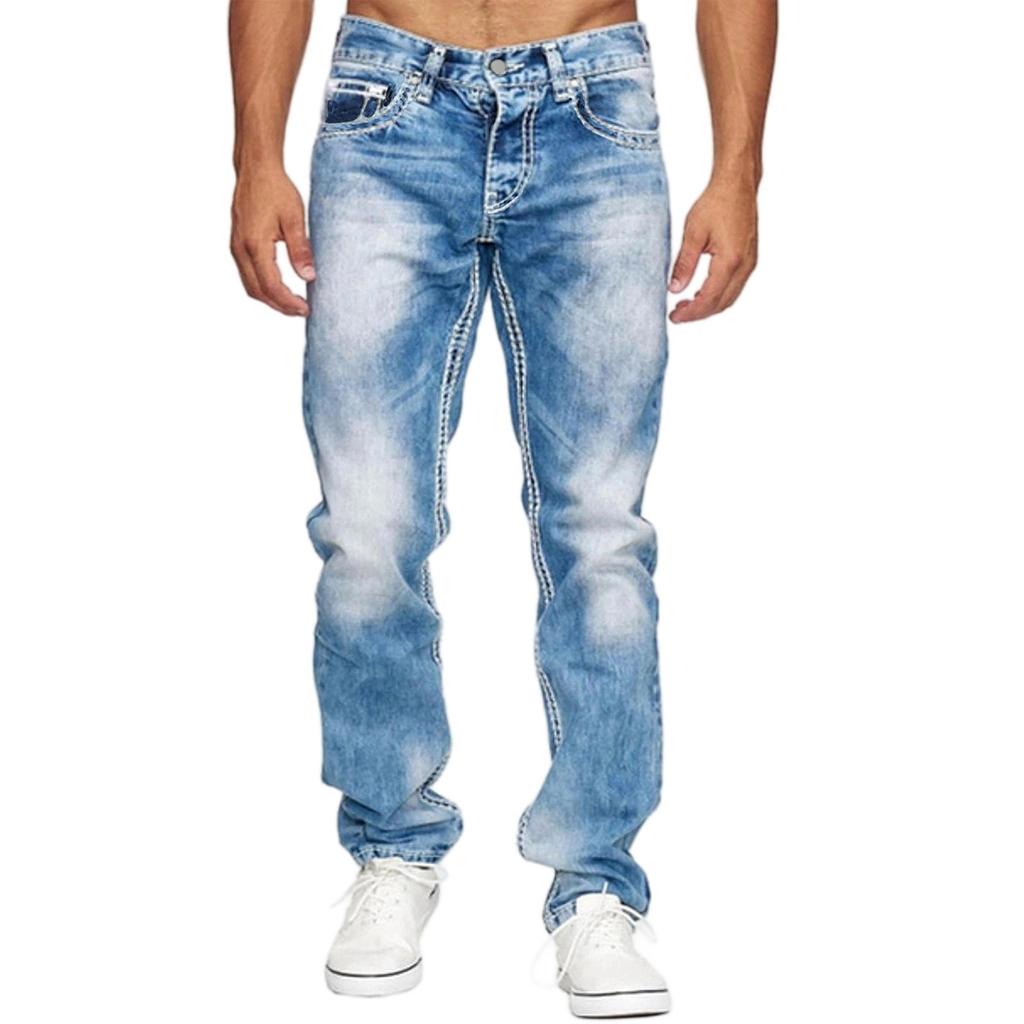 Men's Casual Small Straight Jeans Pants Fashion Wide Leg Pants Solid Color Jeans