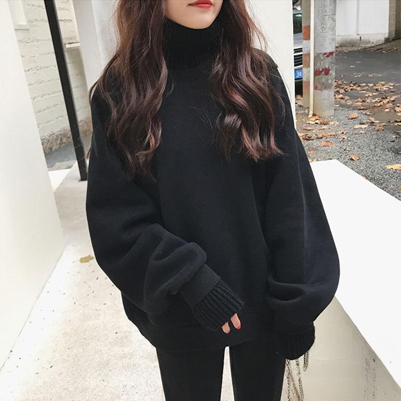 Korean Style Plush High-Collar Sweater Jacket for Women: Trendy, Loose, Two-Piece Design for Autumn and Winter.