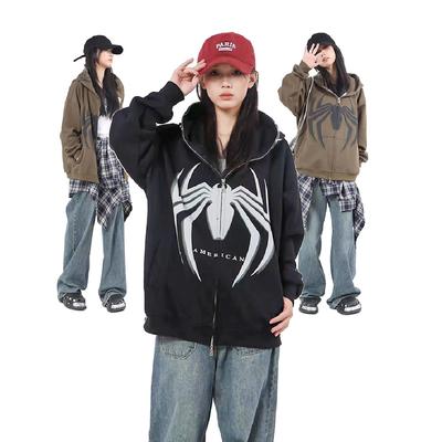 Retro American High Street Top Spider Design Sense Fashion Trend Hooded Coat Sweater