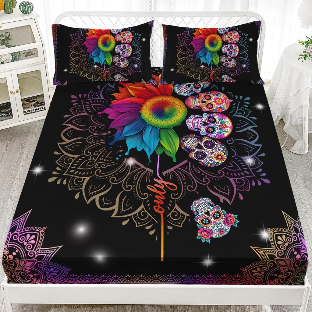Halloween Skull Personality Pattern Sheet Three-Piece Digital Printing Bedding Set Children Adult