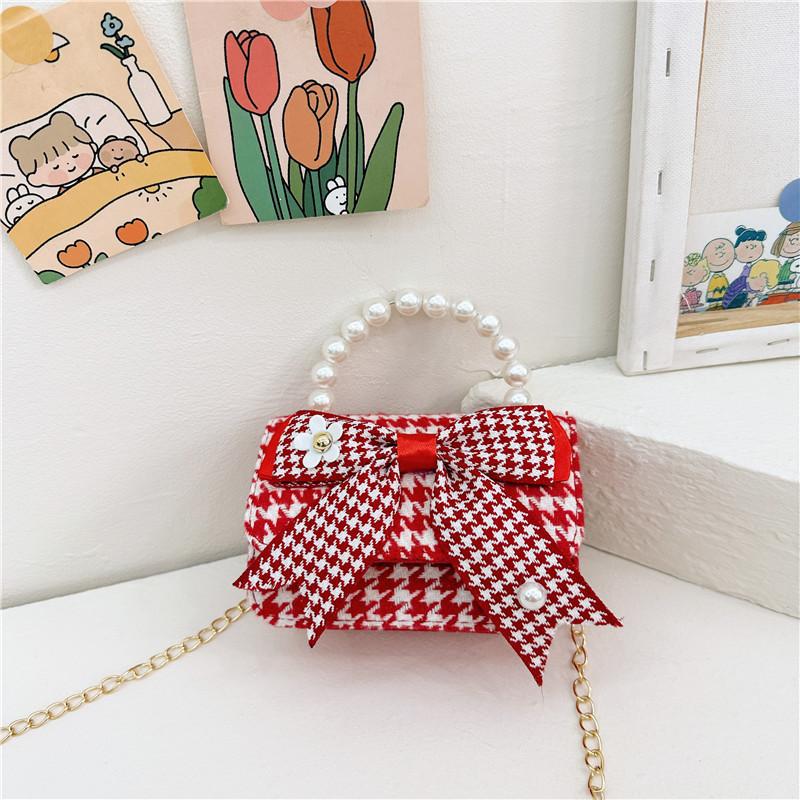 Butterfly Knot Stylish Girls Handbag Pearl Shoulder Bag For Children With Design Cute