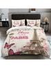 Pink Paris Architecture Eiffel Tower Print Bedding Set Soft Duvet Cover King Queen Twin Single Size Birthday Gift Bedroom Decor