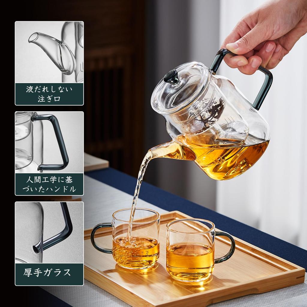 Pokaro Tea Teapot, Heat-Resistant Glass, 740ml Full Capacity, Stovetop-Safe, Glass Tea Strainer, Handled Lid, Microwave-Safe, Boiling Water-Safe,