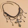 Adjustable Y2K Silver Waist Chain Zinc Zinc Alloy Crystal Tassel Waistband Cross Black Chain Belt  Waist Seal
