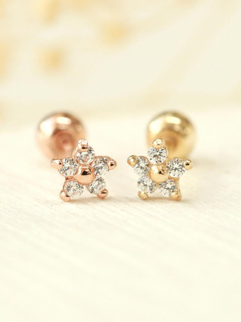 Minimalpiercing 14K Mini Me Cubic Flower Piercing Earrings