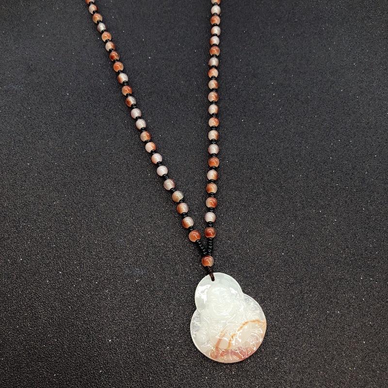 Retro eenvoudige imitatie jade lange ketting heren en dames veelzijdige trui ketting jadeiet kralen ketting hanger met sieraden