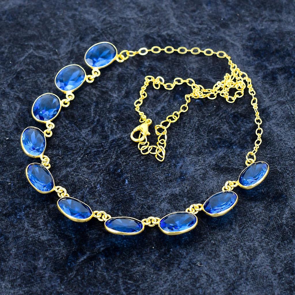 Swiss Blue Topaz Gemstone Handmade 925 Sterling Silver Jewelry Necklace 20" M-2992
