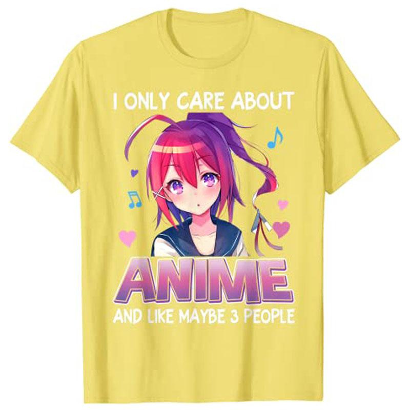 I Only Care about Anime Japanese Unisexga Otaku Gift Girls Teen TShirt Harajuku Tops Y2k Cartoon Graphic Saying Tee Novelty Outfit