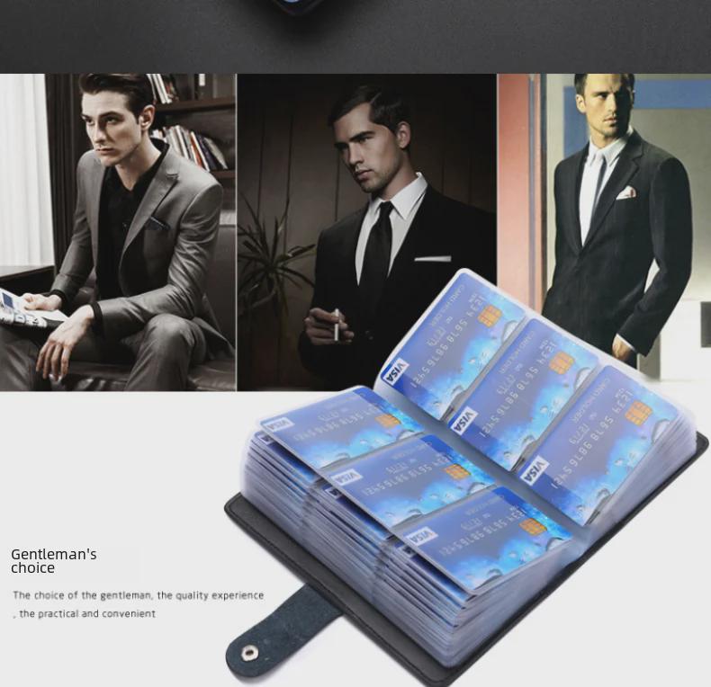 Large Capacity Genuine Leather Multi-Card Holder - Men's & Women's Long Cowhide Credit Card Document Wallet (Korean Design)