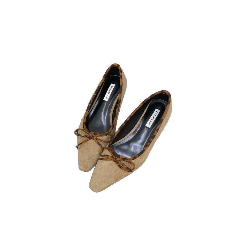 French retro flat-soled ballet shoes for women 2025 new leopard print bow soft-soled grandma shoes single shoes evening shoes