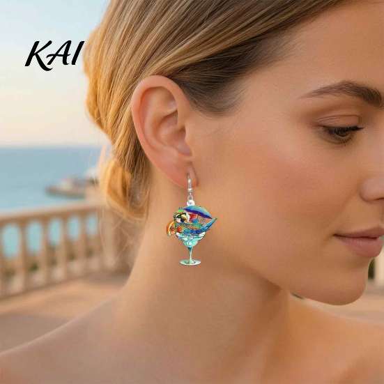 Hypoallergenic Hooks for Sensitive Ears 1 Pair Cute Acrylic Parrot Earrings, Tropical Animal Dangle Vibrant Feather Pattern Earrings Women,