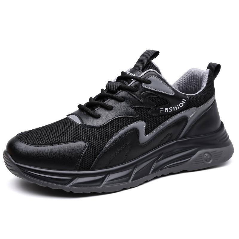

Повседневные кожаные мужские кроссовки, дышащая сетчатая обувь, спортивная обувь для активного отдыха, беговые кроссовки, удобная обувь для ходьбы, тренировок, тенниса 44 чёрный