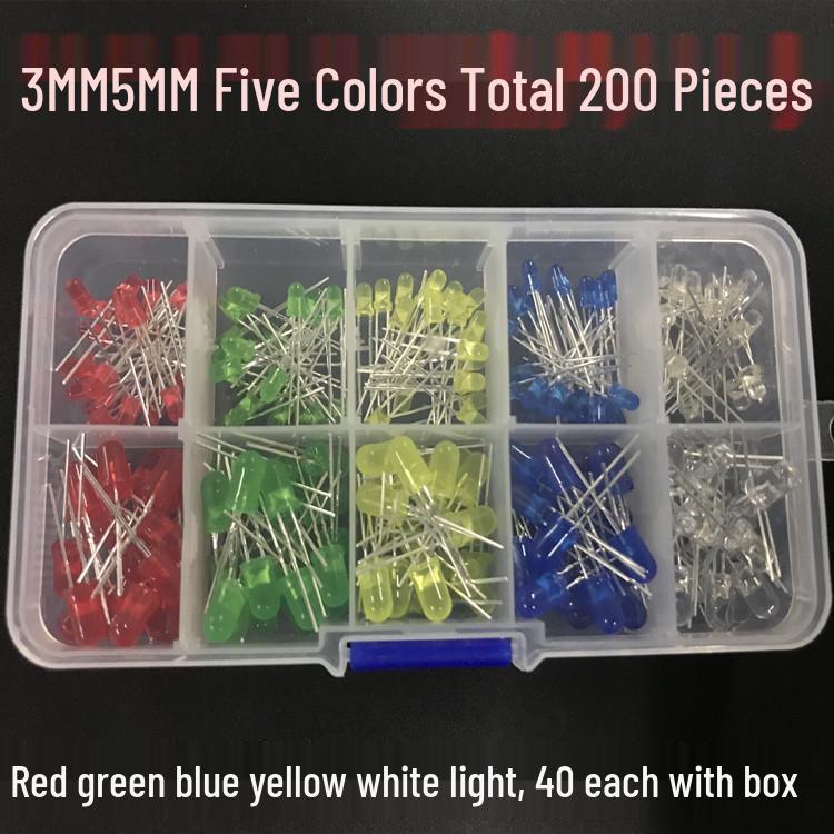 100-Piece LED Lamp Beads 3MM & 5MM Set - Red, Green, Blue, Yellow, White