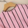 ZANZEA Women Casual Round Neck Stripe Summer Sleeveless Tank Tops
