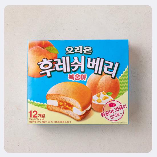 Orion Fresh Berry 5 Flavor, 12ea In 1 Box, 336g / Korean Sweets, Korean pie, Kfood, Authentic Korean Food Peach 336g (12pcs)