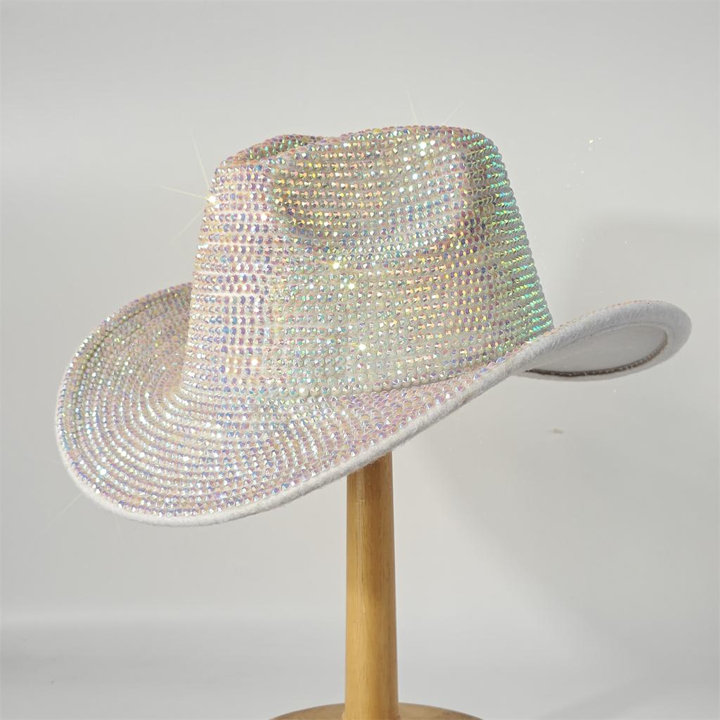 Super Glitzernder Cowboyhut Mit Strasssteinen Unter Den Lichtern Rot/Weiß Fedora Hut Bühnenbankett Hut Modischer Handgefertigter Hut