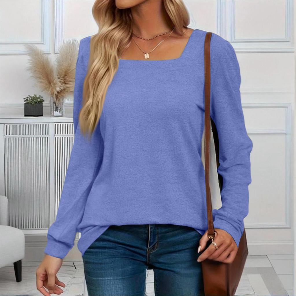 Women's Fashionable Casual Versatile Square Neck Long Sleeve Plus Size Top