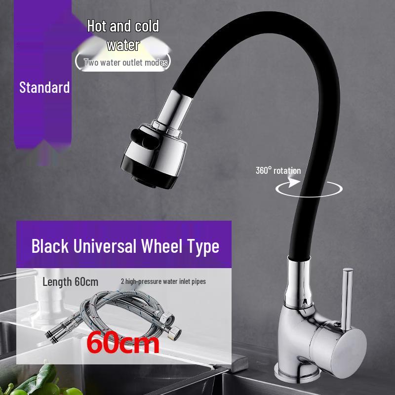 TLXT Wall-Mounted Kitchen Faucet with Black Flexible Hose