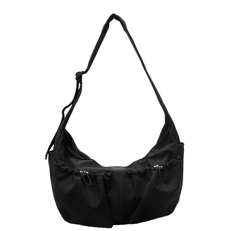 Large capacity nylon cloth bag casual drawstring underarm bag female student class one shoulder oblique span tote bag