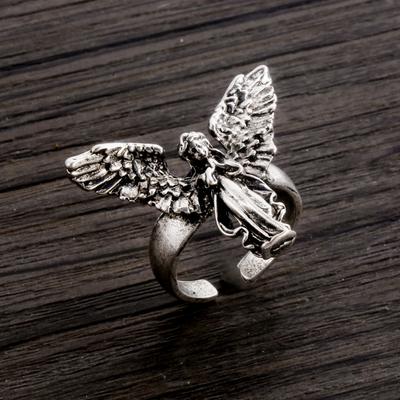 Coconal Vintage Distressed Angel Stříbrná barva Prsten Punk Hip Hop Pár Prsteny Party Šperky Dárek Anillos Mujer