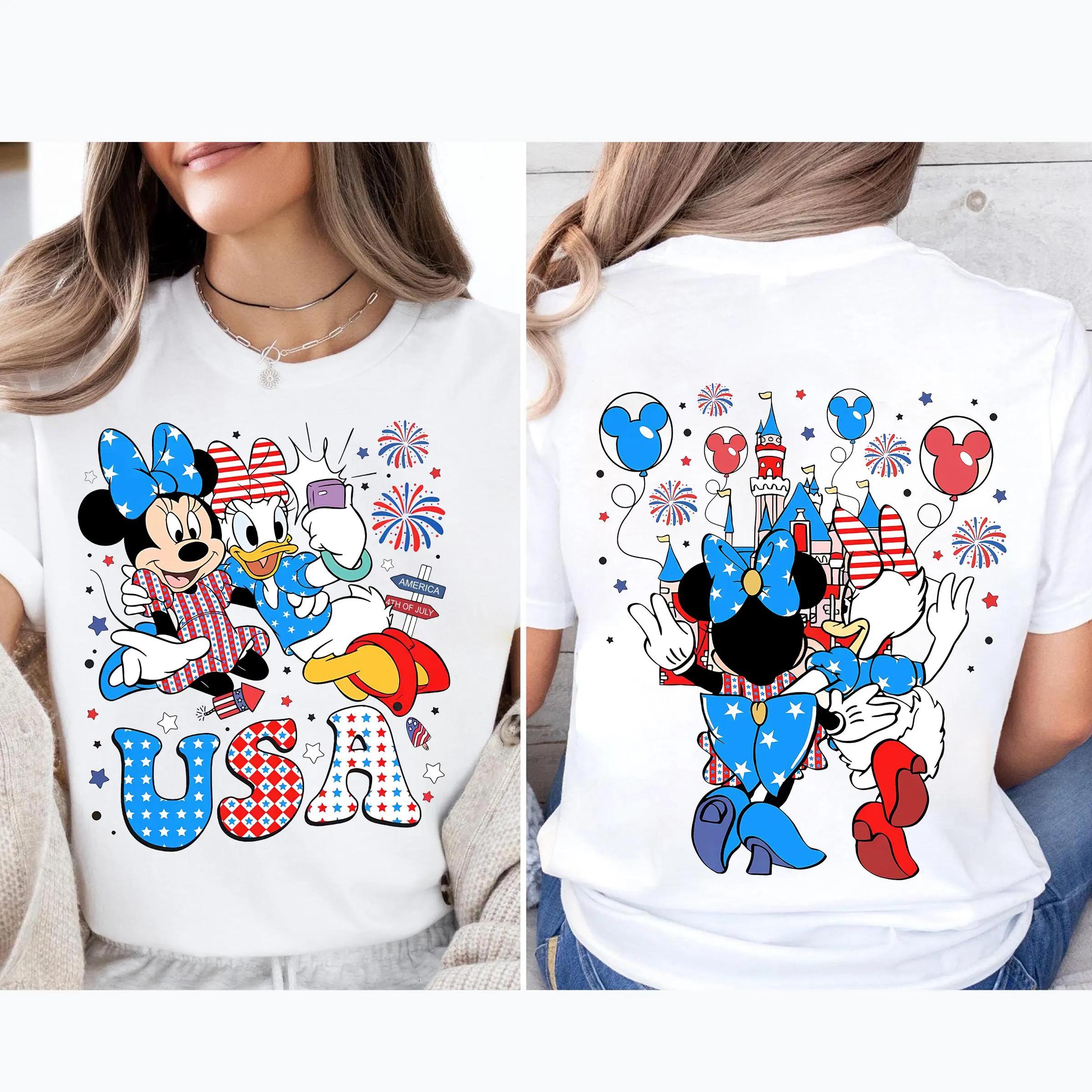 

Minnie Duck July 4th Theme Tshirt Disney Castle Independence Day Happy Tshirt Disneyland Family Travel S