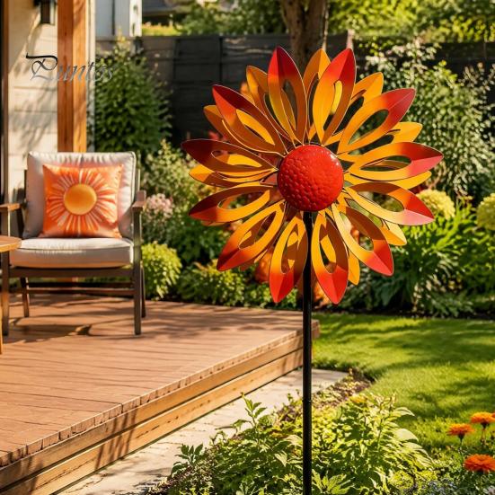 Einzigartiges Geschenk für Gartenliebhaber Blumen-Windrad, 75 cm Metall-Spinner mit Erdspieß, Dekorative Außenkunst Rostbeständige Windmühle für Hof, Rasen