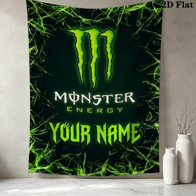 Benutzerdefinierter Name Monster Energy Wandteppich Ästhetischer Wandbehang Bedruckte Stoffdecke Dekorative Wandteppiche für Schlafzimmer Wohnzimmer Heimdekoration