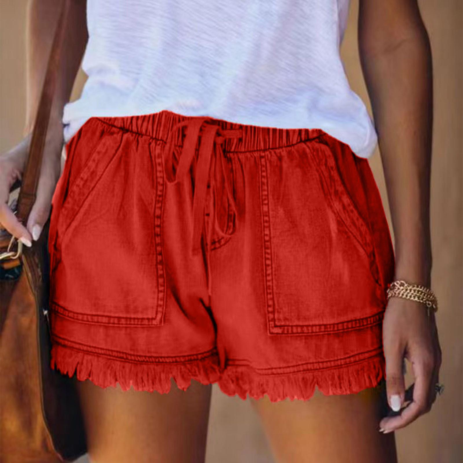 

Elastic Waist Color Casual Slimming Denim Shorts For Women s Hot Pants XS винный