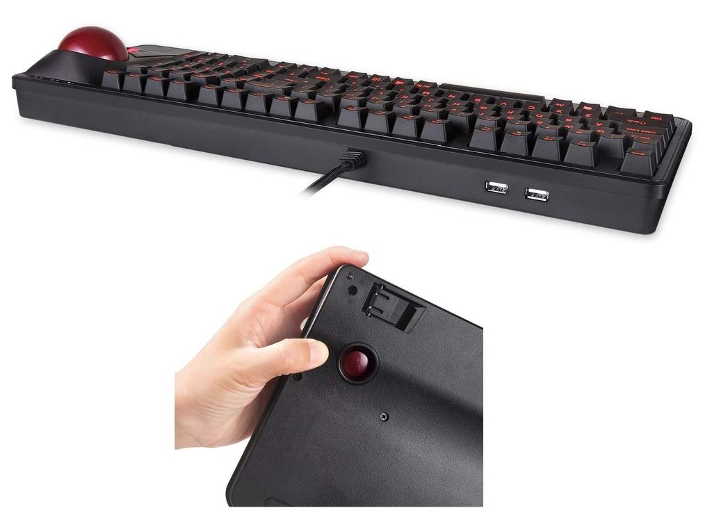 Perixx Mechanical Keyboard with Trackball Large Ball with a Diameter of 55mm Tilt Wheel Function Comes with 2 USB Hubs Equipped with a Numeric Keypad
