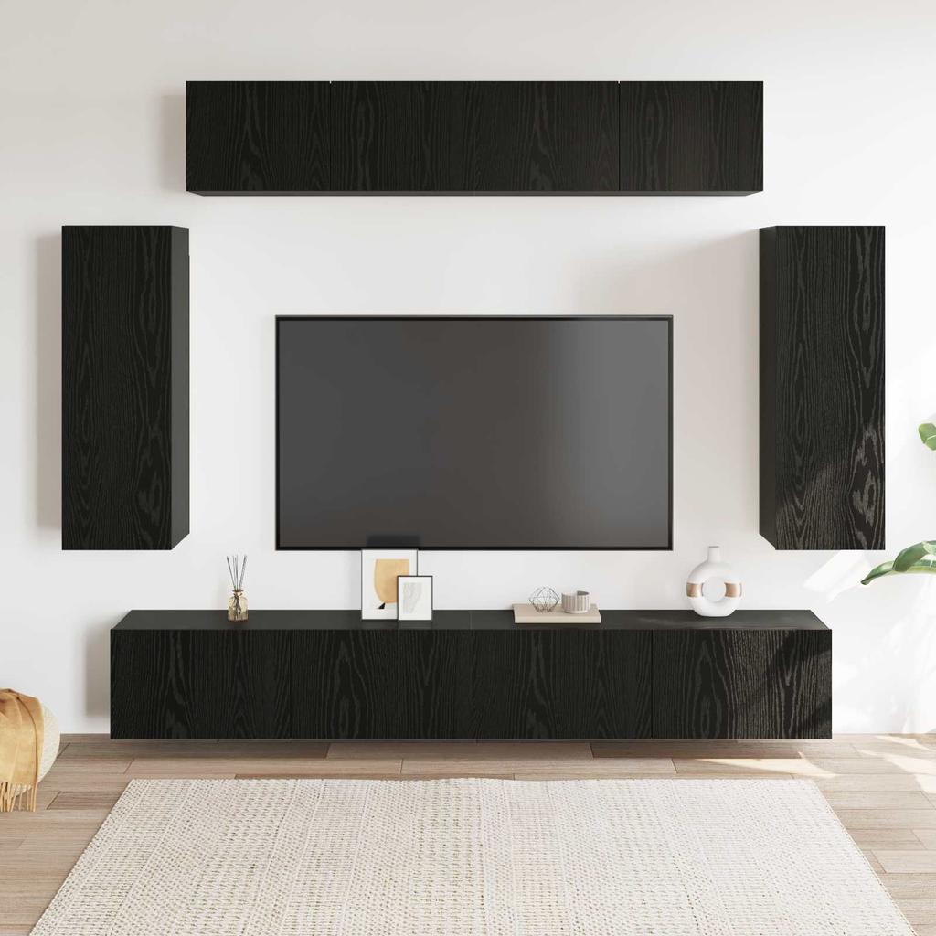 TV Cabinet Set 6 pcs Black Oak Effect 100 x 30 x 30 cm