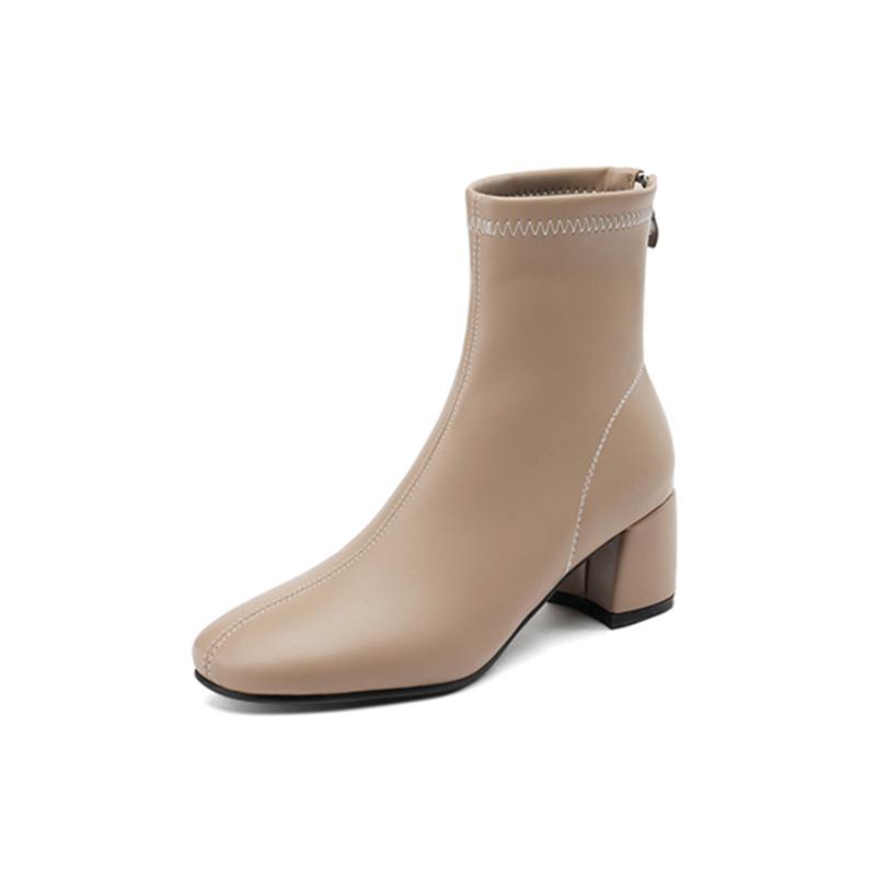 

Meotina/женские ботильоны с круглым носком на толстом высоком каблуке на молнии, короткие ботинки, женская модная осенне-зимняя обувь, абрикосовый, бежевый, черный 46 33 миндальный