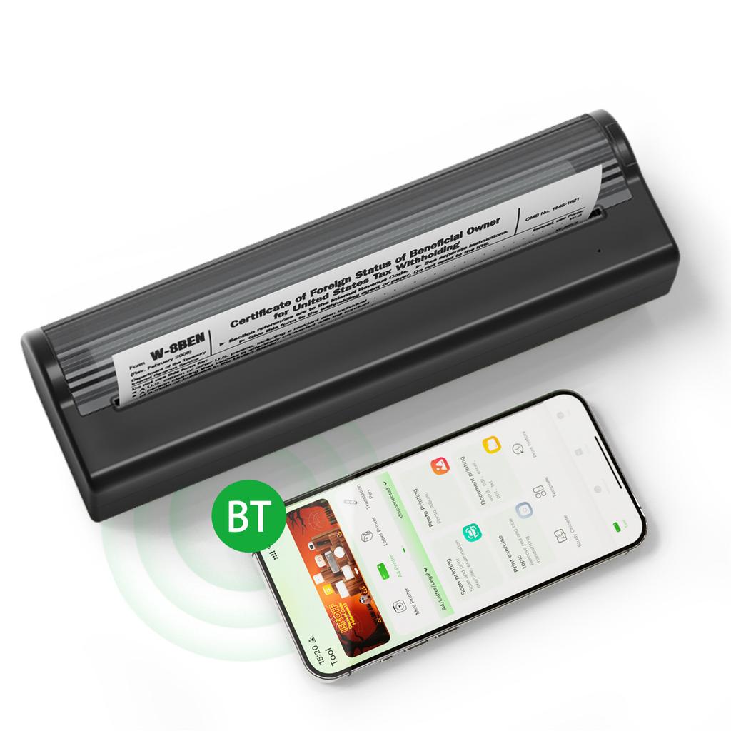 A4 Paper Printer Direct Thermal Transfer 300dpi Wireless Printer Mini Mobile Photo Printer USB BT Connection