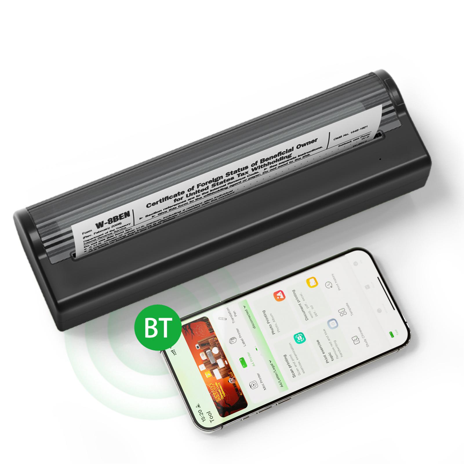 

Принтер для бумаги формата А4, прямая термопередача, 300 dpi, беспроводной принтер, мини-мобильный фотопринтер, USB BT-подключение чёрный