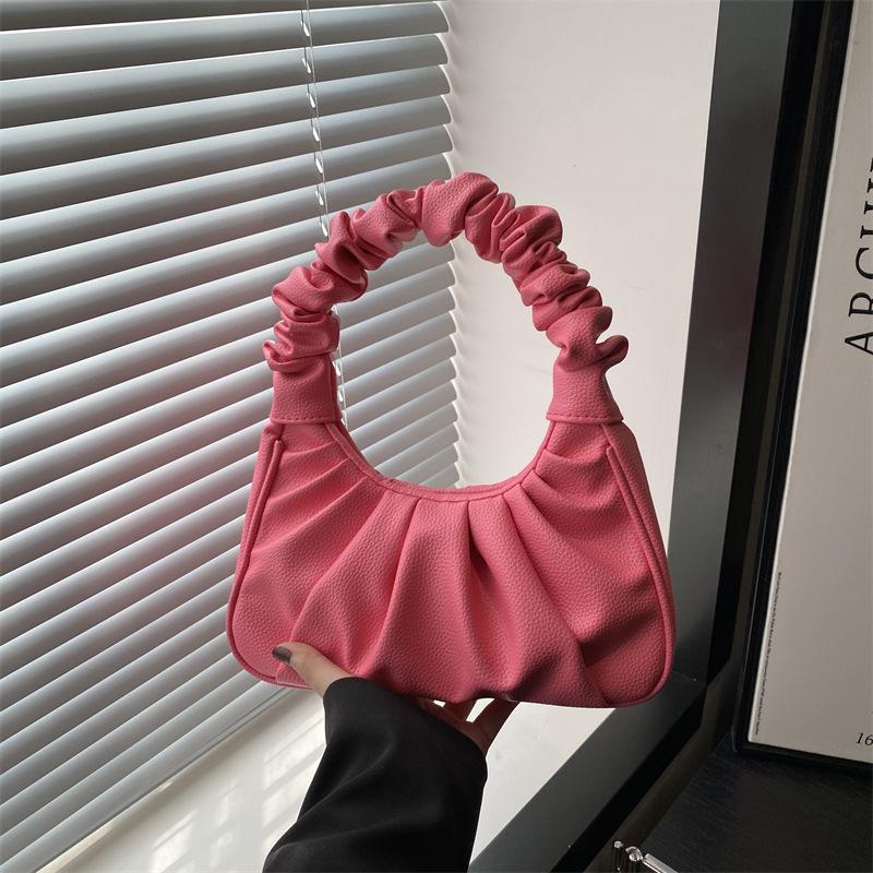 Folded portable cloud bag summer new dumpling bag beautiful solid color niche trend texture shoulder women's bag