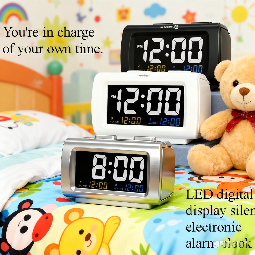 Two Alarm Led Digital Clock with 5 Minutes Snooze Model Screen Brightness Adjustable Desktop Electronic Clock Children Room