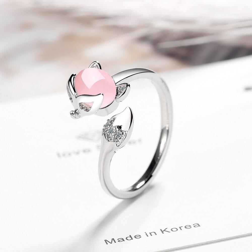 Sterling Color New Arrival Woman Fine Jewelry High Quality Crystal Stone Cubic Zircon Agate Fox Rings Size Adjustable Finger Ring Bague