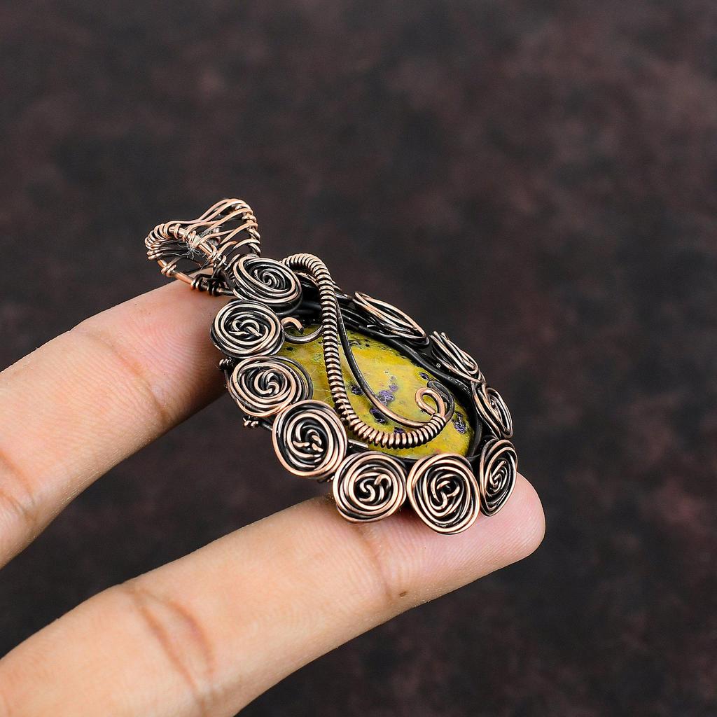 Stichtite Pendant Copper Wire Wrapped Pendant Gemstone Jewelry Handmade Pendant Copper Wire Wrapped Jewelry Gift For Mother Designer Jewelry