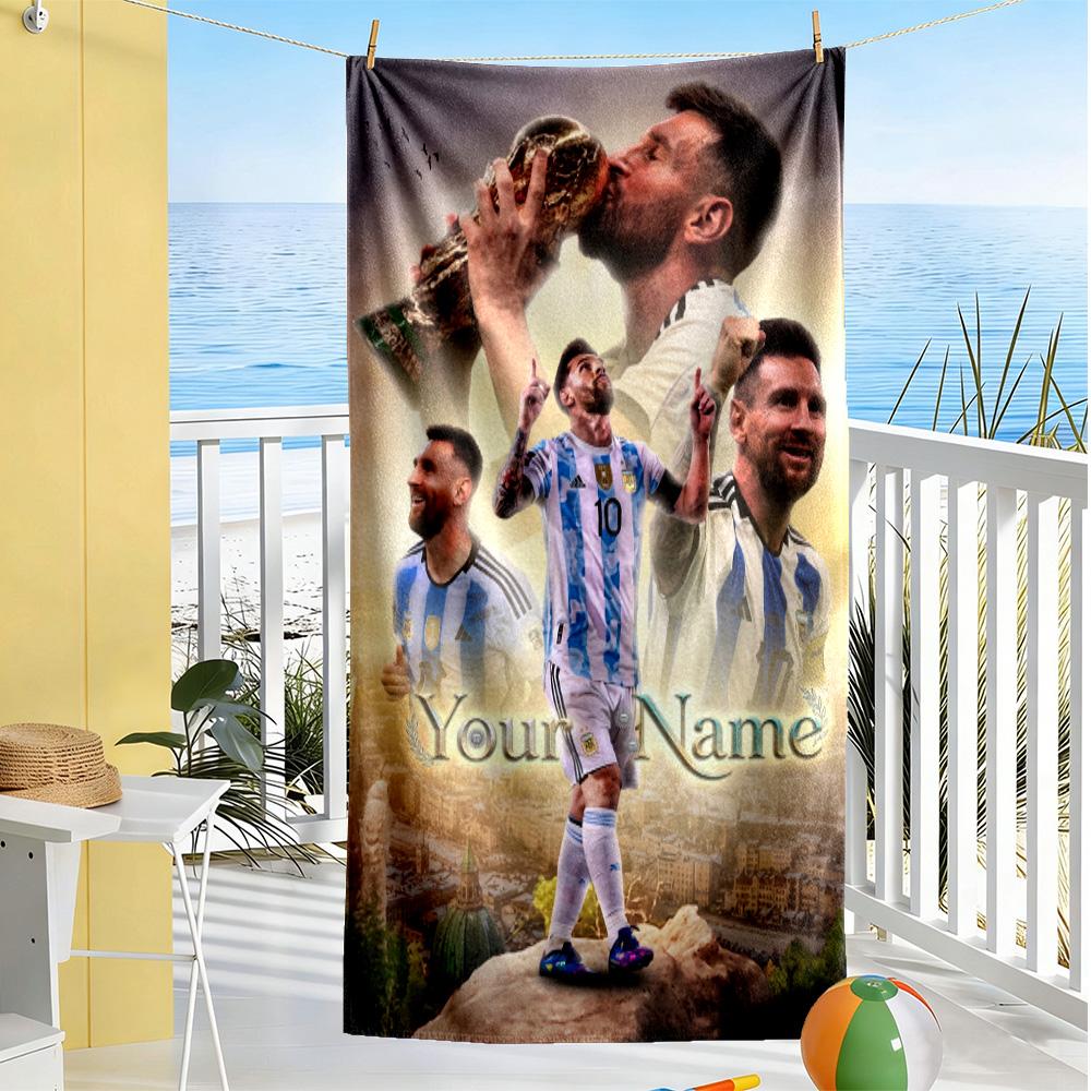 Football Messi Personalized Name Beach Towel Quick-Dry Soft Microfiber Perfect for Traveling Yoga Camping and Swimming