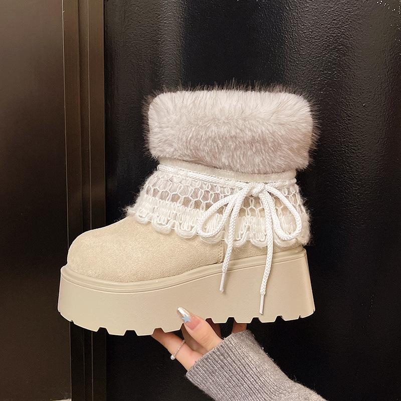 Damen Weich Elastisch Winter Warm Kalt Gefüttert Schneestiefel Dicke Sohle Rutschfest Tragen Outdoor Freizeit Sport Pelz Baumwolle Stiefel