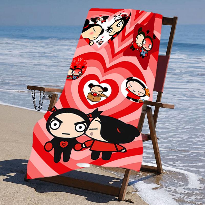 proof beach towel with a Pucca1 pattern - soft,absorbent,quick-drying,machine washable - perfect for swimming,camping,bathing