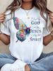 Women TShirt Butterfly Floral Design By God Loved By Jesus Led By The Spirit Top